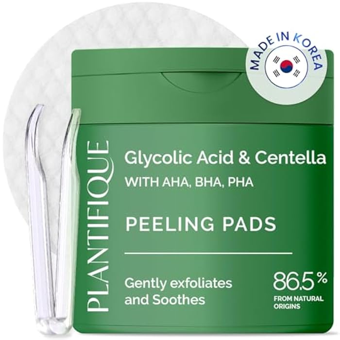 PLANTIFIQUE Korean Glycolic Acid Toner Pads 60 Pcs with Niacinamide, CICA - AHA BHA PHA Face Daily Peel Exfoliating Pads Formula for Gentle Skin Renewal for All Skin Types - Refillable Container - Image 1