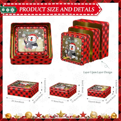 Blulu 6Piece Christmas Cookie Tins with Lids Gift Giving Set with Large Medium Small Metal Tins - Image 3