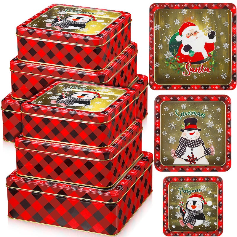 Blulu 6Piece Christmas Cookie Tins with Lids Gift Giving Set with Large Medium Small Metal Tins - Image 2