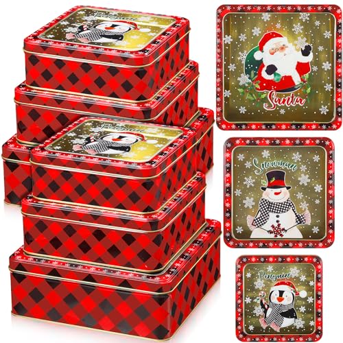 Blulu 6Piece Christmas Cookie Tins with Lids Gift Giving Set with Large Medium Small Metal Tins - Image 1