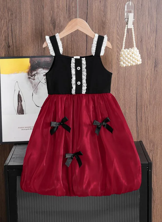 Take Two Girls Bow Detail Sleeveless Ruffled Detail Dress
