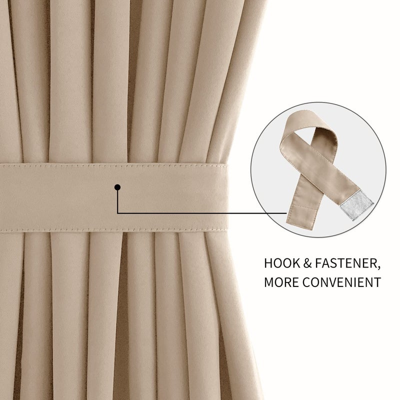DWCN French Door Curtains â€“ Rod Pocket Thermal Curtain for Doors with Glass Window, Kitchen and Patio Doors for Privacy, 25 X 72 Inches Long, 1 Curtain Panel with Tieback, Beige - Image 2