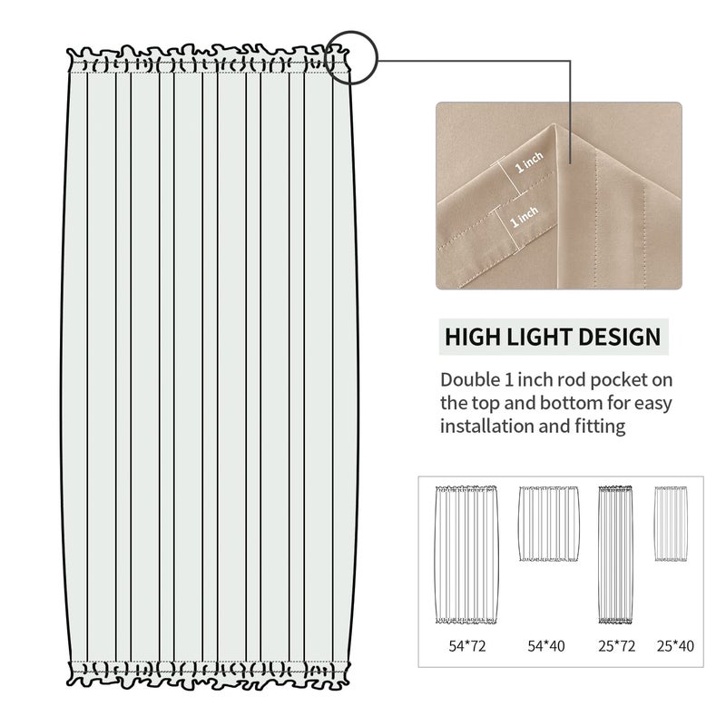 DWCN French Door Curtains â€“ Rod Pocket Thermal Curtain for Doors with Glass Window, Kitchen and Patio Doors for Privacy, 25 X 72 Inches Long, 1 Curtain Panel with Tieback, Beige - Image 3
