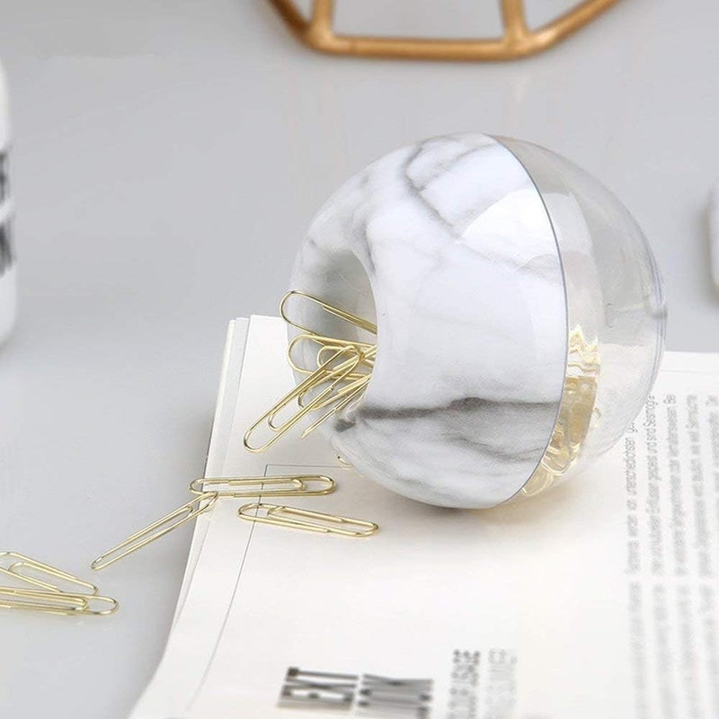 Supfoxer Magnetic Paper Clip Holder, Marble White holder with Gold PaperClips 100pcs 28mm(1.1") Cute Office Supplies for Desk Organizer - Image 4
