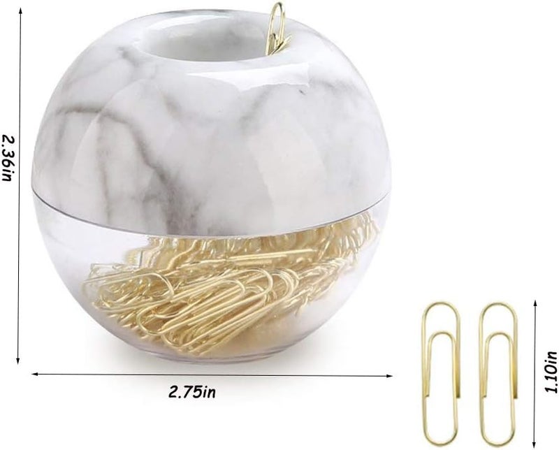 Supfoxer Magnetic Paper Clip Holder, Marble White holder with Gold PaperClips 100pcs 28mm(1.1") Cute Office Supplies for Desk Organizer - Image 3