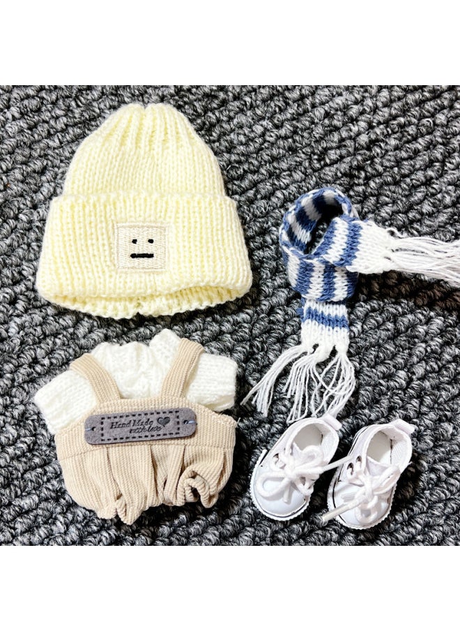 Labubu Labubu Doll Plush Doll Vinyl Doll 17cm Costume Suit For Clothes Accessories-Specification:17cm Labubu Can Be Worn -Colour:White Hat + White Sweater + Brown Overalls + Blue Scarf + White Shoes  - Image 1
