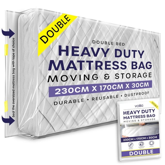 DOUBLE SIZE HEAVY DUTY MATTRESS BAG FOR MOVING AND STORAGE REUSABLE WATERPROOF MATTRESS COVER FOR MOVING STORAGE AND PROTECT BEDS FROM STAINS DUST AND PEST DAMAGE