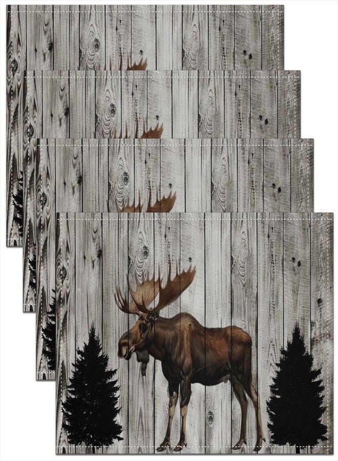 Man Fei 3D Moose Elegant Placemats for Dining Table Set of 4 Barn Door Wooden Stripes Place Mats 12x18 Inch for Restaurant Elk Deer Wildlife Kitchen Table Mats Easy to Clean - Image 1