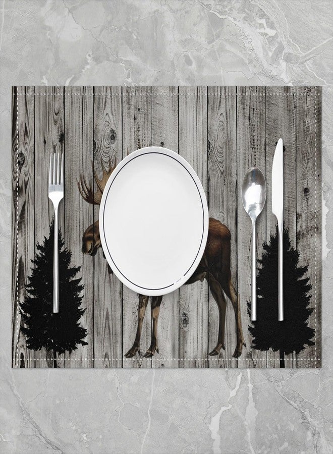 Man Fei 3D Moose Elegant Placemats for Dining Table Set of 4 Barn Door Wooden Stripes Place Mats 12x18 Inch for Restaurant Elk Deer Wildlife Kitchen Table Mats Easy to Clean - Image 2