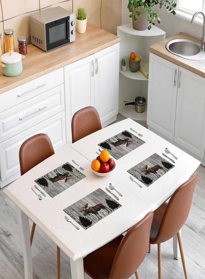 Man Fei 3D Moose Elegant Placemats for Dining Table Set of 4 Barn Door Wooden Stripes Place Mats 12x18 Inch for Restaurant Elk Deer Wildlife Kitchen Table Mats Easy to Clean - Image 3