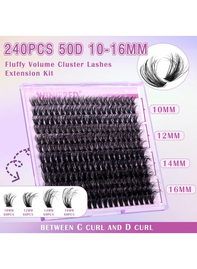 Winifred Fluffy Lash Extension Kit Lash Clusters Thick Individual Lashes 10-16mm Eyelashes Extension Kit 50D Wispy Mink Lash Kit Cluster Lashes with Lash Bond and Seal by Winifred - Image 2