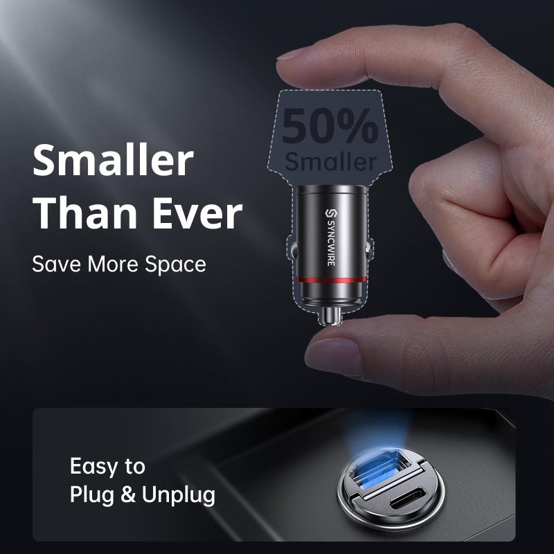 Syncwire Car Charger USB C & USB Socket 12V [PD30W & QC3.0 30W] All Metal USB Car Cigarette Lighter Fast for iPhone 16 Pro Max 15 14 13 12, Samsung - Image 2