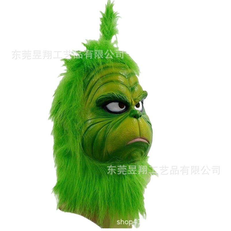 Grinch Mask Geek Steal Green Hair Geek Latex Headgear Gloves Costume Christmas Halloween Dress Up Props - Image 4