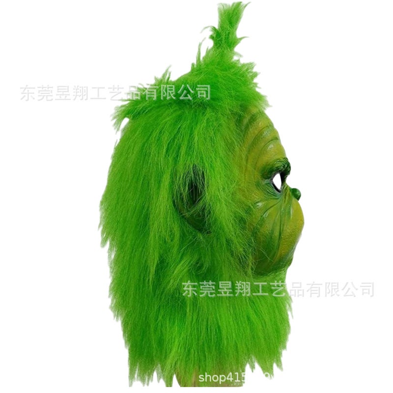 Grinch Mask Geek Steal Green Hair Geek Latex Headgear Gloves Costume Christmas Halloween Dress Up Props - Image 3