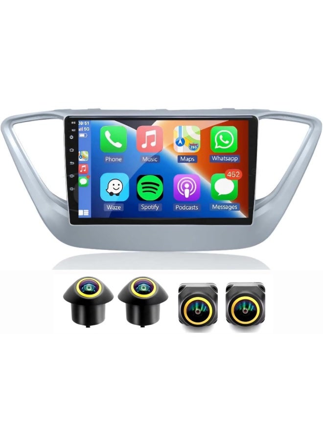 Vierex Fit Hyundai ACCENT Car Stereo Accent Android Screen 2017-2023 With Apple Carplay Android Auto Wireless WiFi DSP FM&AM BT AHD Camera Included Fast Interface (4+32GB 360D Cameras) - Image 1