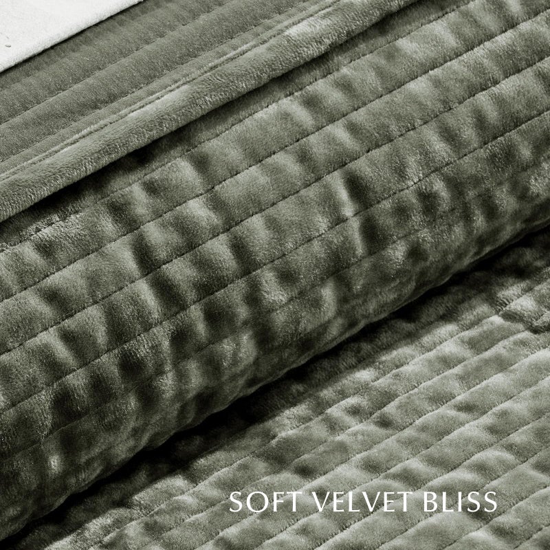 EVERGRACE Velvet Quilt Set Queen Size, Luxurious Soft Quilted Bedding Sets, Lightweight Velvet Comforter for All Season, Striped Channel Bedspread Coverlet with 2 Shams, Dried Thyme Green - Image 5