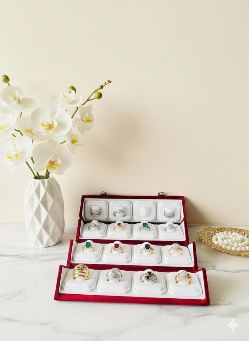 DOOR STEP SHOPPING 16 Pair Premium Velvet Storage Box Ring (Maroon) - Image 5