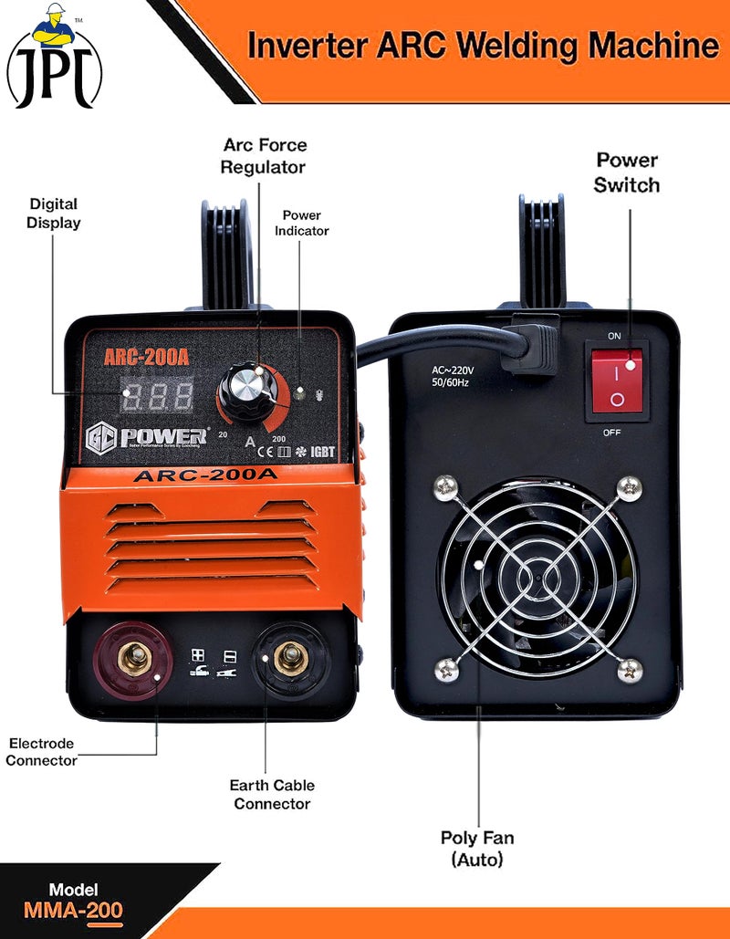 JPT 200Amp MMA/Arc Welding Machine | IGBT With Digital Display | 200A With Hot Start And Anti-Stick | Welding Accessories & Mask - Image 5