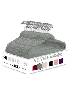 Swift 20 Pack Premium Velvet Hangers, Non-Slip Clothe Suit Hangers with 360 Degree Rotatable Hook Heavy Duty Coat Hangers Grey 