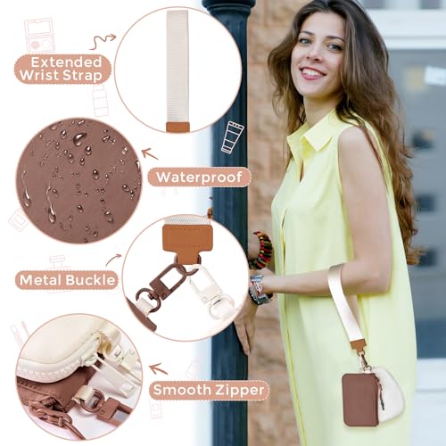 JEEBURYEE Dual Pouch Wristlet Keychain Wallets for Women with 2 Detachable Zipper Coin Purse - Small and Portable Mini Card Wallet for Women Men Brown+Beige - Image 4