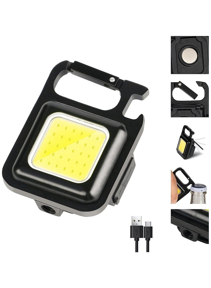 Mini Emergency Lighting Flashlight, 800 Lumen Mini Rechargeable Keychain Flashlight, 3 Light Tools, Pocket Light with Foldable Opener and Magnetic Base for Fishing Hiking Camping - Image 1