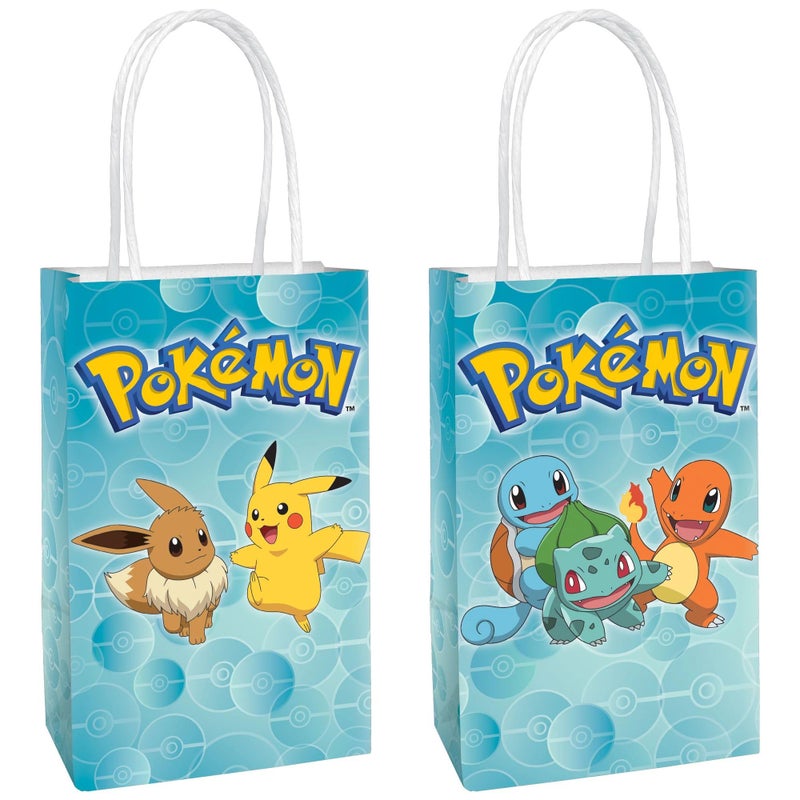 Amscan Printed Paper Kraft Bags 825 x 525 x 3 8 Pieces Perfect for Parties Gifts Goodies Pokemon - Image 2