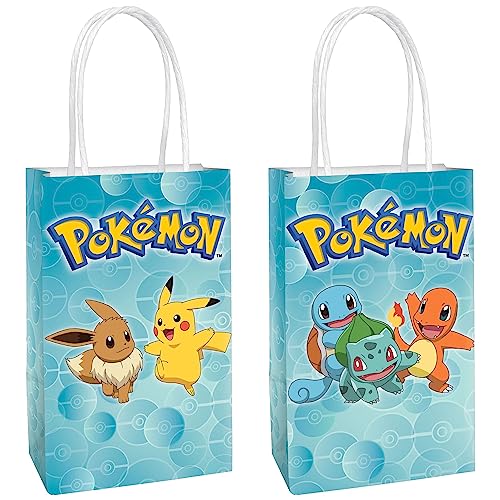 Amscan Printed Paper Kraft Bags 825 x 525 x 3 8 Pieces Perfect for Parties Gifts Goodies Pokemon - Image 1