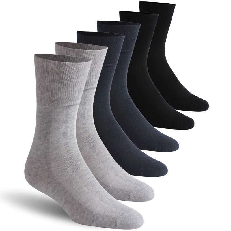 Facool Non-Binding Loose Top Socks, Men's Women's Diabetic Cotton Soft Cushioned Moisture Wicking Diabete Dress Anti-sweat Socks with Seamless Toe, 6 Pairs Black/Grey/Navy Blue XL - Image 1