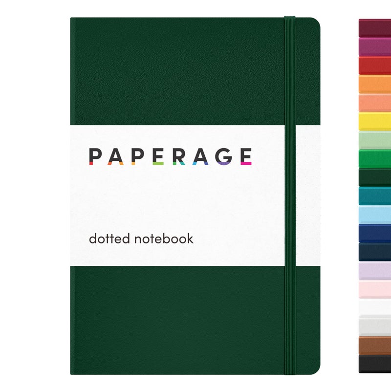 PAPERAGE Dotted Journal Notebook, (Dark Green), 160 Pages, Medium 5.6 in x 8 in - 100 GSM Thick Paper â€“ Hardcover Journaling Notebook for Work, School & Bullet Journaling - Image 1