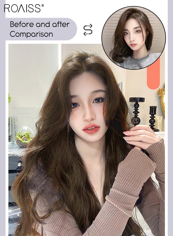 رويس 3 قطع من وصلات الشعر بالمشابك، وصلات شعر صناعية طويلة مموجة غير مرئية قابلة للتعديل ومقاومة للحرارة للفتيات والنساء، بني فاتح، 60 سم - Image 2