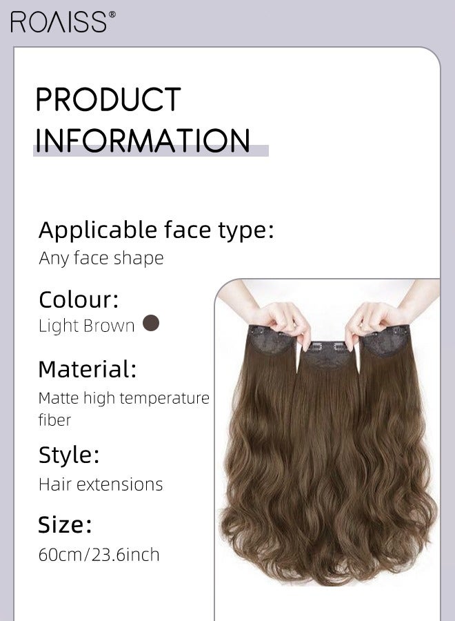 رويس 3 قطع من وصلات الشعر بالمشابك، وصلات شعر صناعية طويلة مموجة غير مرئية قابلة للتعديل ومقاومة للحرارة للفتيات والنساء، بني فاتح، 60 سم - Image 3