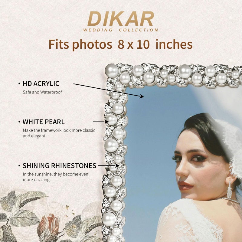 DIKAR 8x10 Picture Frame with White Pearls as Wedding gifts, Wedding Picture Frame for Tabletop&Wall Mounting Display - Image 4