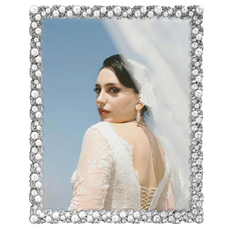 DIKAR 8x10 Picture Frame with White Pearls as Wedding gifts, Wedding Picture Frame for Tabletop&Wall Mounting Display - Image 1