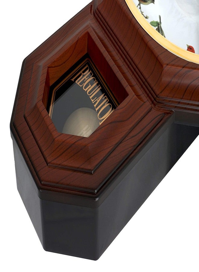 JUSTIME Unique 12 Northern Cardinal Bird's Song Schoolhouse Pendulum Wall Clock Chimes Every Hour Melody Sweep Silent Movement (TCBD-PP-RB-DW Wood Grain) - Image 5