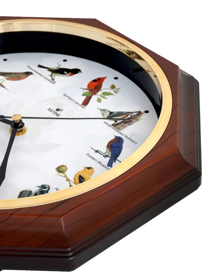 JUSTIME Unique 12 Northern Cardinal Bird's Song Schoolhouse Pendulum Wall Clock Chimes Every Hour Melody Sweep Silent Movement (TCBD-PP-RB-DW Wood Grain) - Image 4