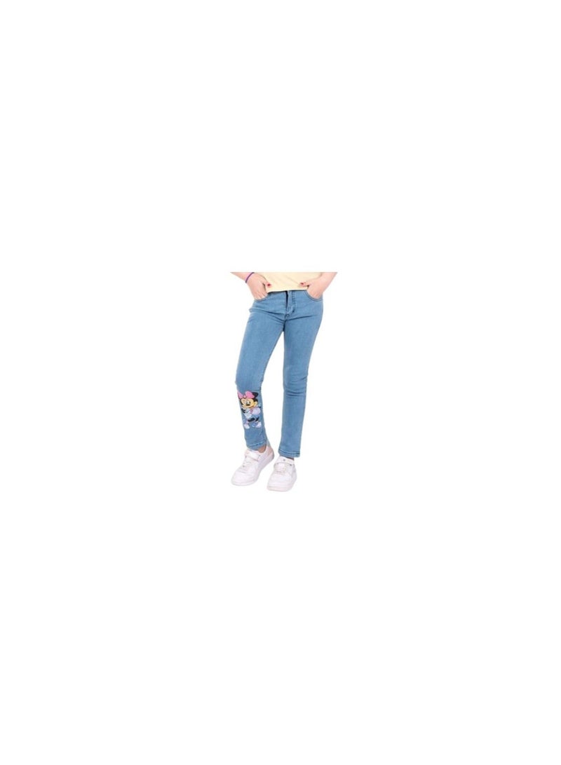 Girls' light jeans with a Mickey Mouse print