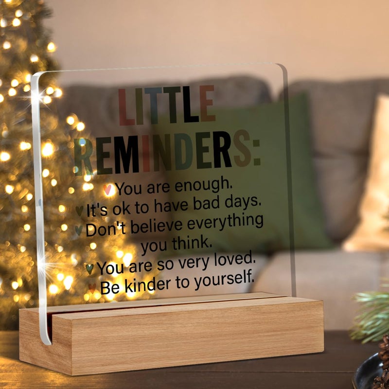 Oqtumes Inspirational Motivational Gifts Employee Appreciation Gifts Little Reminders You are Enough Clear Desk Decorative Sign Acrylic Sign With Wooden Stand for Office Desk Table Shelf - Image 3