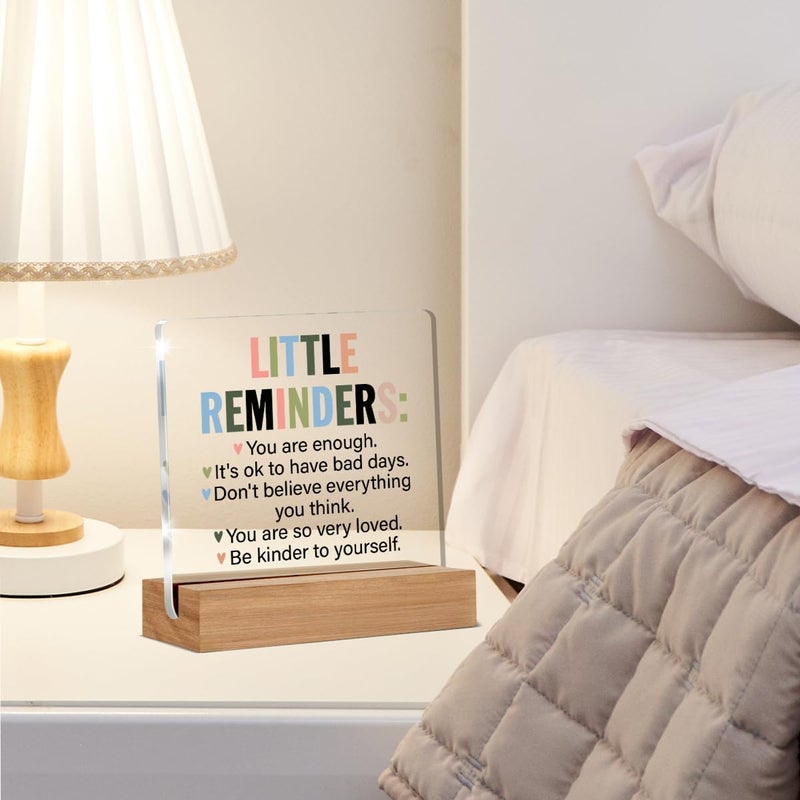 Oqtumes Inspirational Motivational Gifts Employee Appreciation Gifts Little Reminders You are Enough Clear Desk Decorative Sign Acrylic Sign With Wooden Stand for Office Desk Table Shelf - Image 5