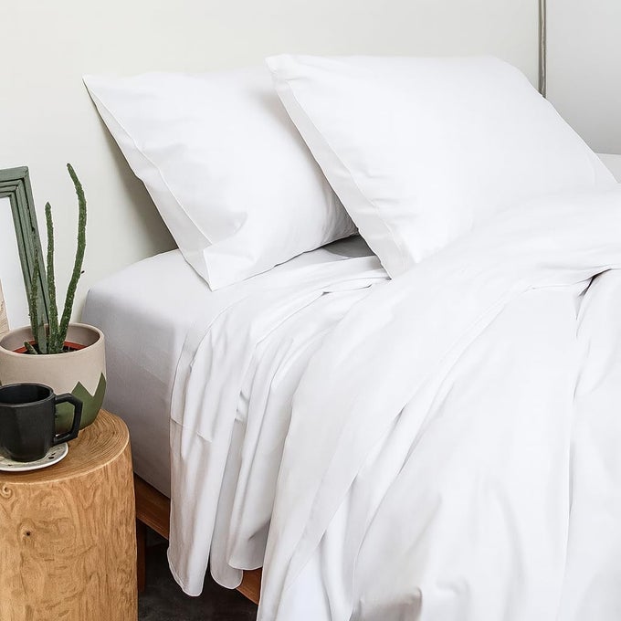 415 THREAD COUNT PERCAL FULL SHEET SET 100 PERUVIAN PIMA COTTON 4 PIECE FLAT FITTED 2 PILLOWCASES COOLING CRISP DEEP POCKET HOTEL QUALITY BEDDING WHITE