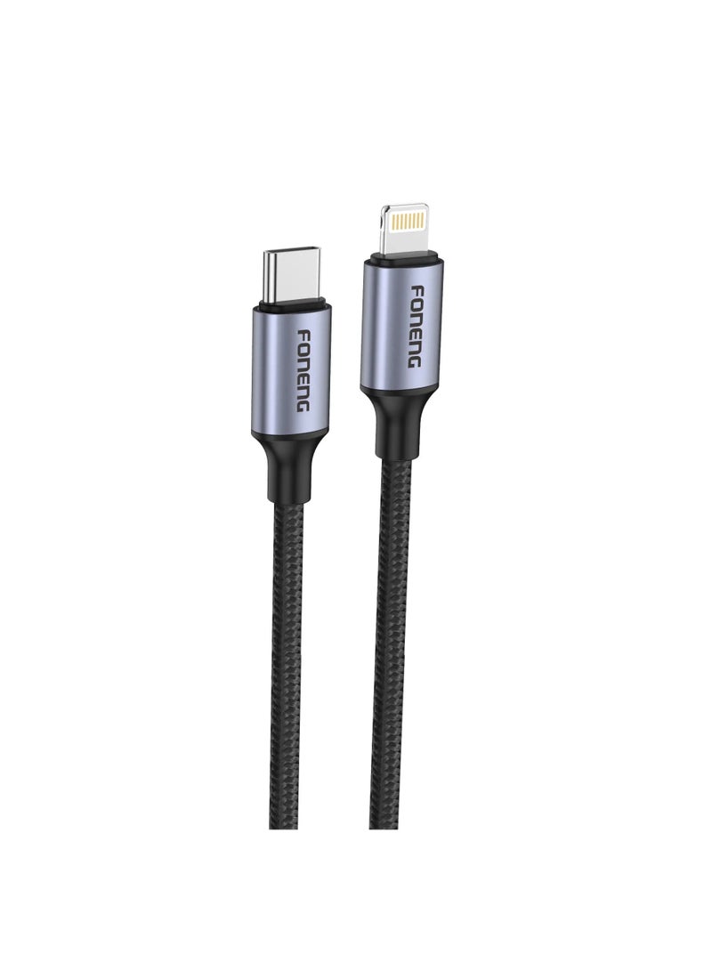 فونينج كابل فونينج FONENG X95 شحن سريع PD 20W‏ – Type-C إلى Lightning بطول 1.2 متر – سلك معدني مضفر مع 160 نواة نحاسية لشحن ثابت وسريع - Image 1