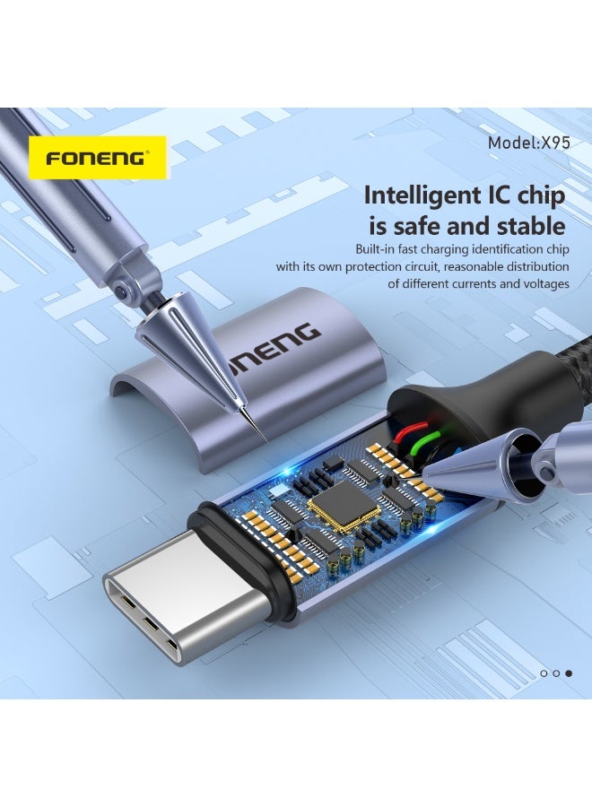 فونينج كابل فونينج FONENG X95 شحن سريع PD 20W‏ – Type-C إلى Lightning بطول 1.2 متر – سلك معدني مضفر مع 160 نواة نحاسية لشحن ثابت وسريع - Image 3