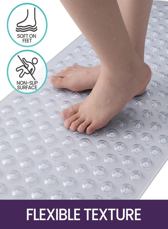 DEXI Bathtub Mat Non Slip 16x35, Shower Floor Mats for Bathroom Bath Tub, Washable Oval Bathmat with Suction Cups and Drain Holes, Clear - Image 3