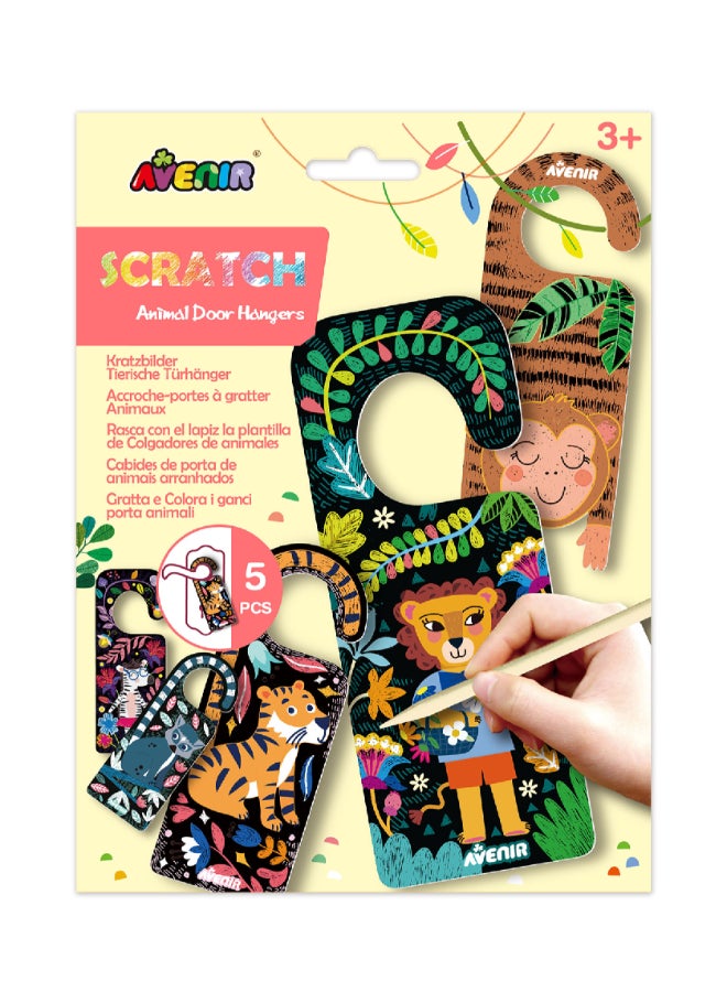 Avenir Scratch - Animal Door Hangers Multicolour | Includes 5 gorgeous bookmarks with animals | Scratch the bookmarks and make them your own design + Ages 3+ - Image 1