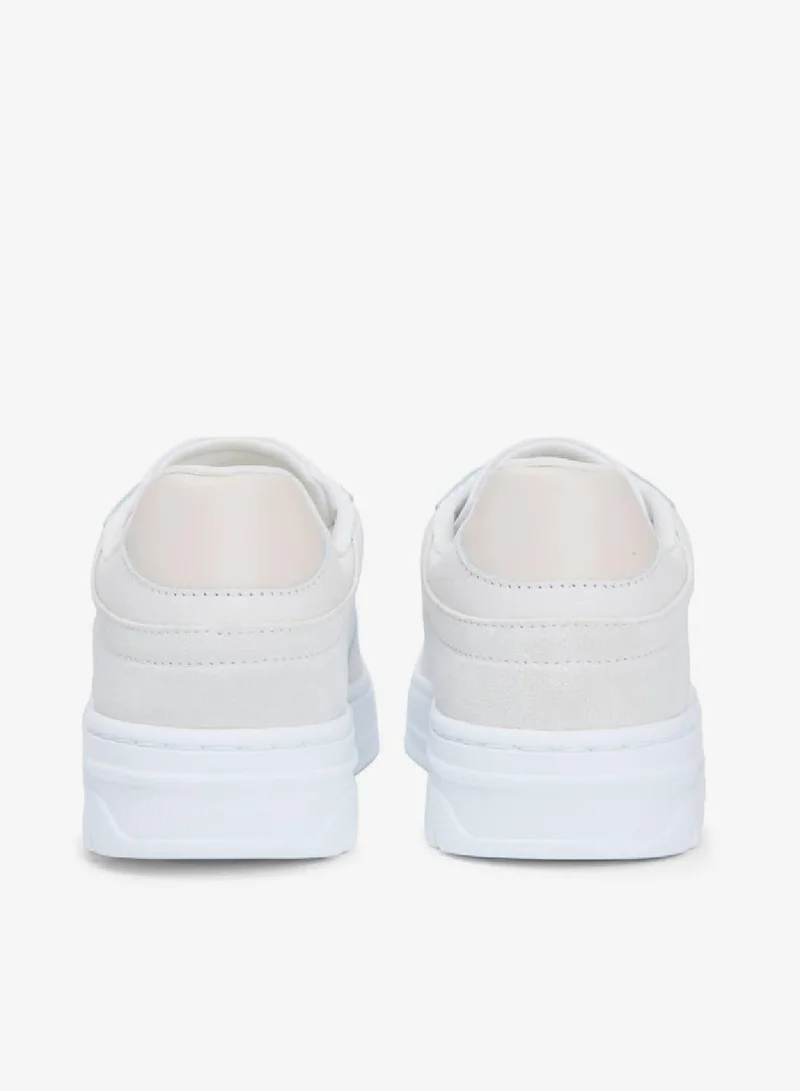 Tommy Hilfiger White/Light Grey Leather Mixed Texture Cupsole Trainers for Women | Best Price UAE