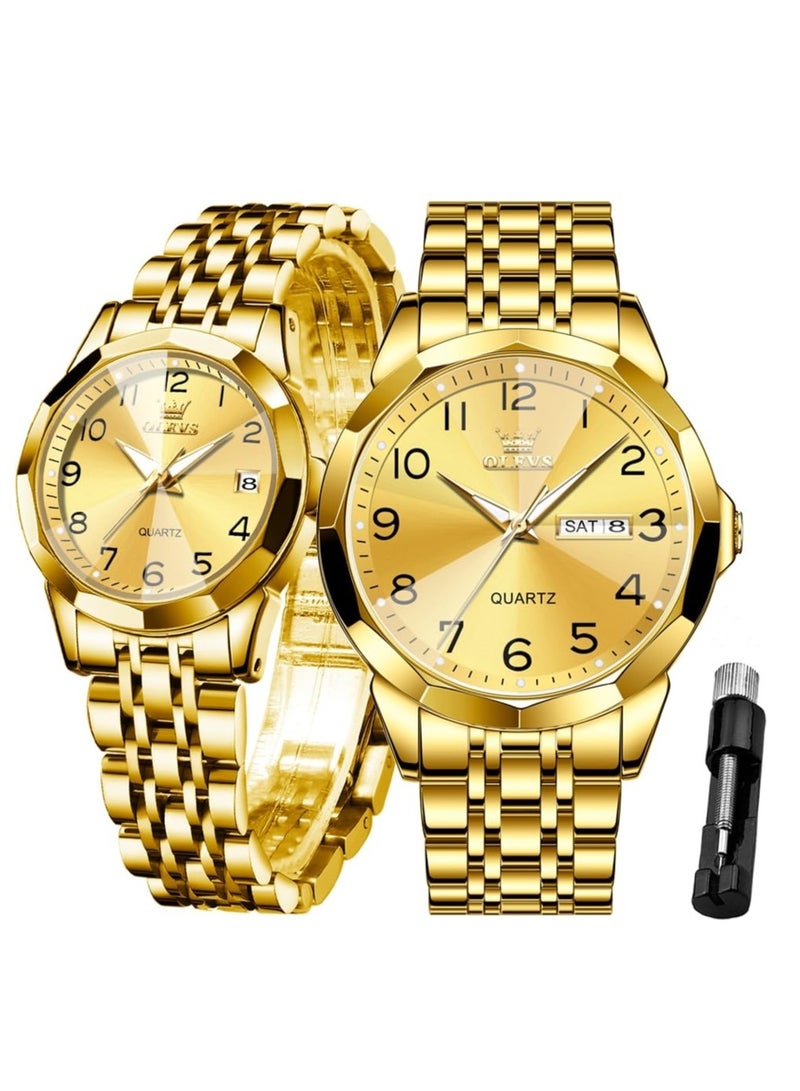 Valentine's Romantic Couple Watches His and Hers Ultrathin Classic Quartz Analog Wrist Watches Gifts Set for Lovers Set of Two Quartz Watch Stainless Steel Waterproof Date Watches - Image 1