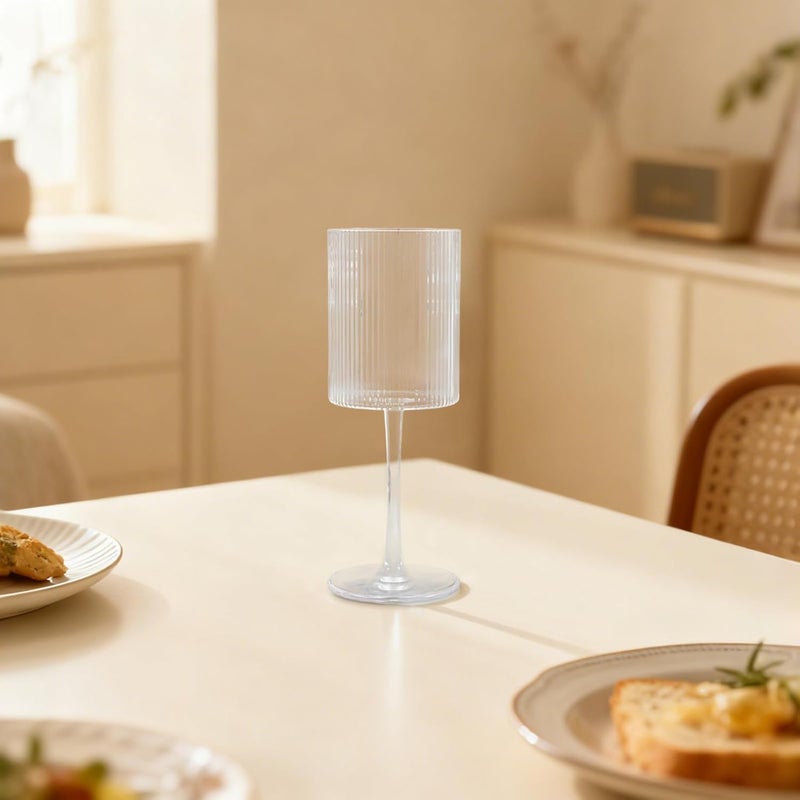 6 Pcs Wine Glasses Set, Clear Glass 10.8 Oz, American Style, Tall Stem Ribbed, for Wedding and Birthday - Image 3