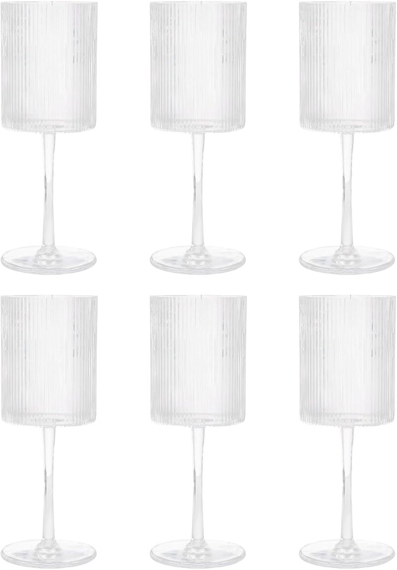 6 Pcs Wine Glasses Set, Clear Glass 10.8 Oz, American Style, Tall Stem Ribbed, for Wedding and Birthday - Image 1