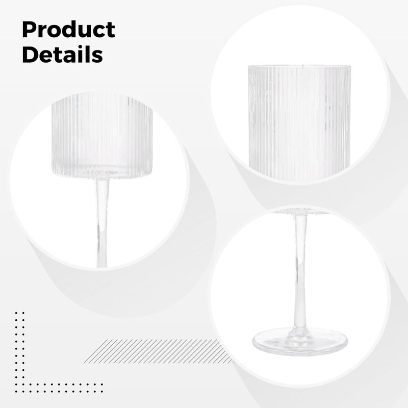 6 Pcs Wine Glasses Set, Clear Glass 10.8 Oz, American Style, Tall Stem Ribbed, for Wedding and Birthday - Image 2