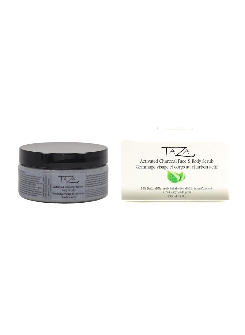Taza Premium Taza Natural Activated Charcoal Face & Body Scrub, 8 oz (230 ml) Bright and Radiant Skin With: Activated Bamboo Charcoal, Shea Butter and Coconut Oil, Jojoba Oil, White Volcanic Lava - Image 1