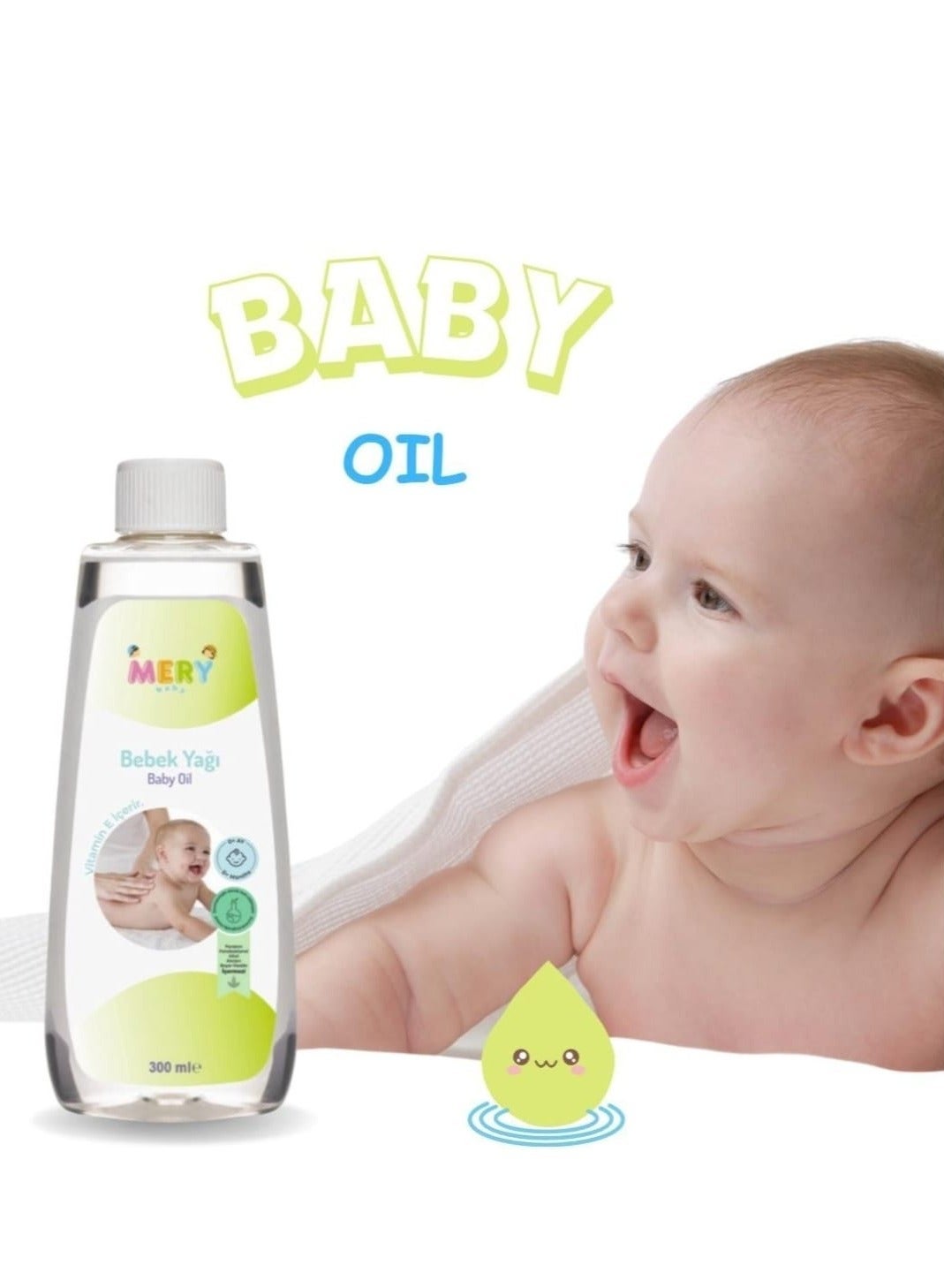 Mery Baby Nourishing Baby Oil (300ml) – Vitamin E Enriched Moisture Lock – Gentle Skin Barrier Protection for Newborns & Infants – Ideal for Cradle Cap, Diaper Area & Bedtime Massage